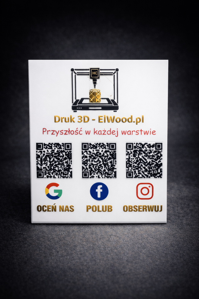 Tabliczka reklamowa z NFC + QR kody – ElWood | Biały PLA
