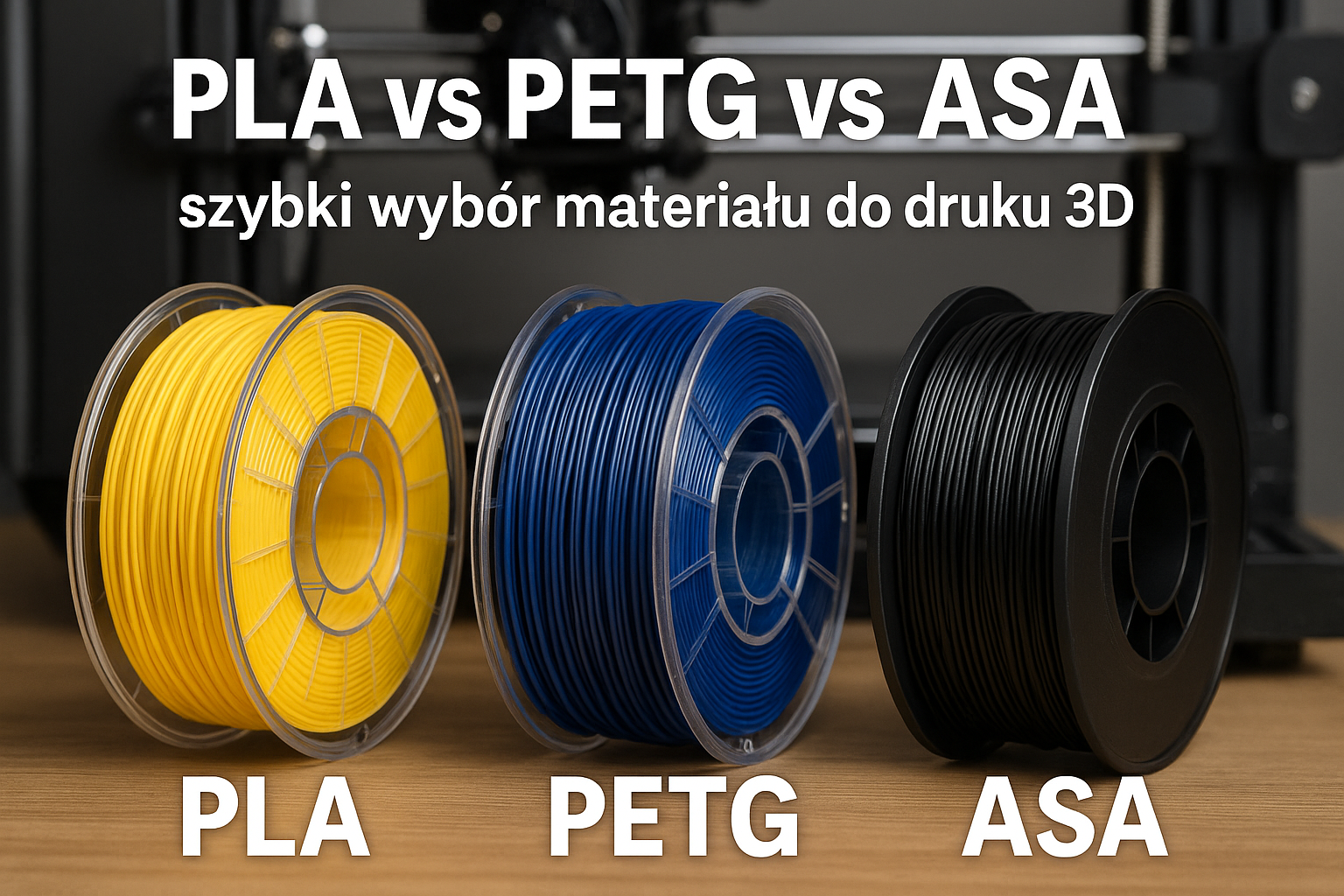 PLA vs PETG vs ASA – szybki wybór materiału do druku 3D