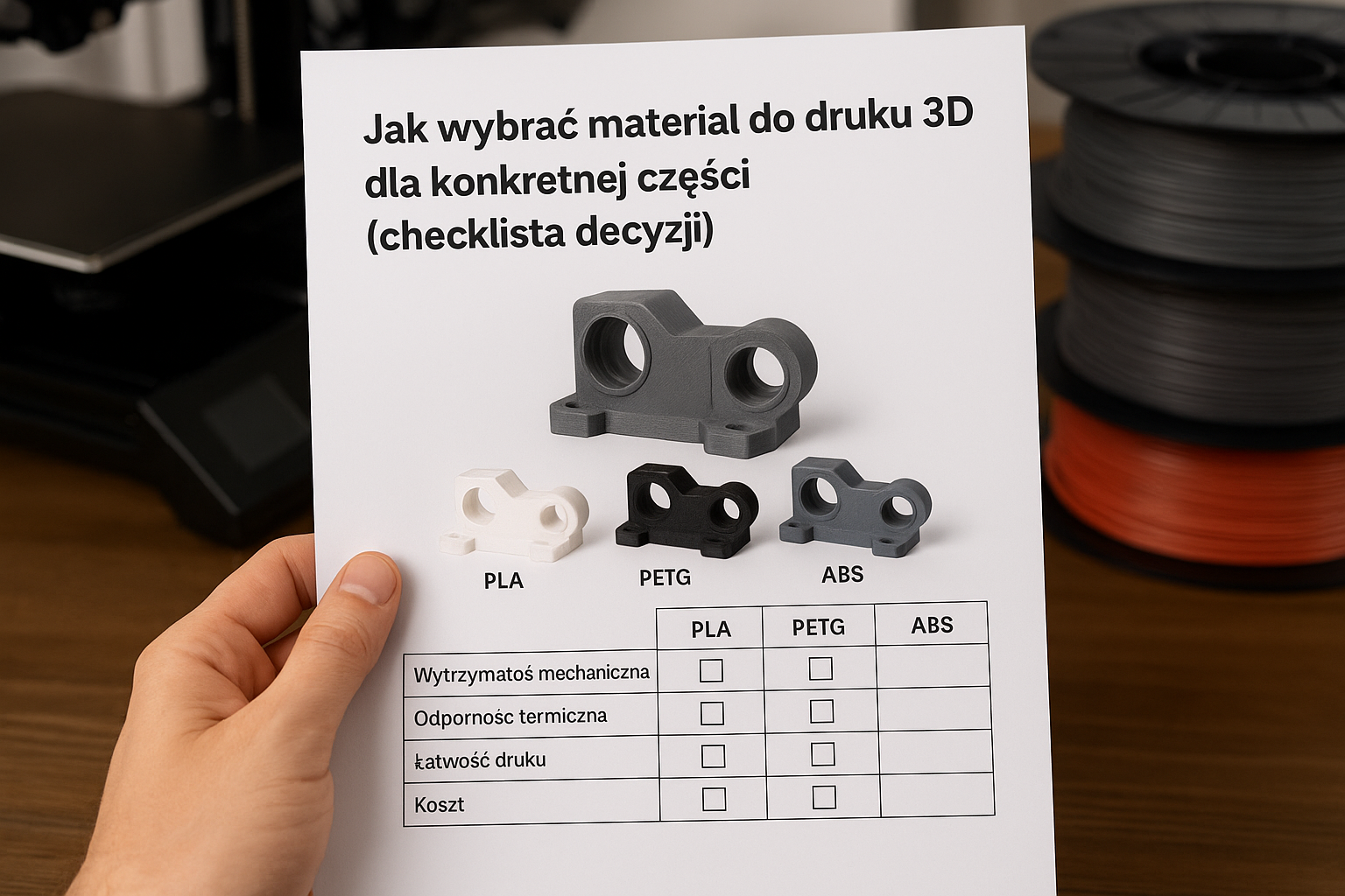 Jak wybrać materiał do druku 3D dla konkretnej części (checklista decyzji)